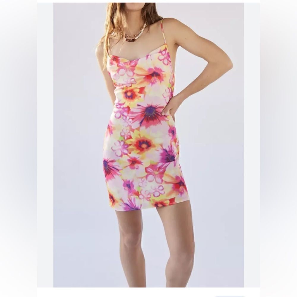 Urban Outfitters Mallory Cowl Neck Slip Dress Pink Combo Size XS